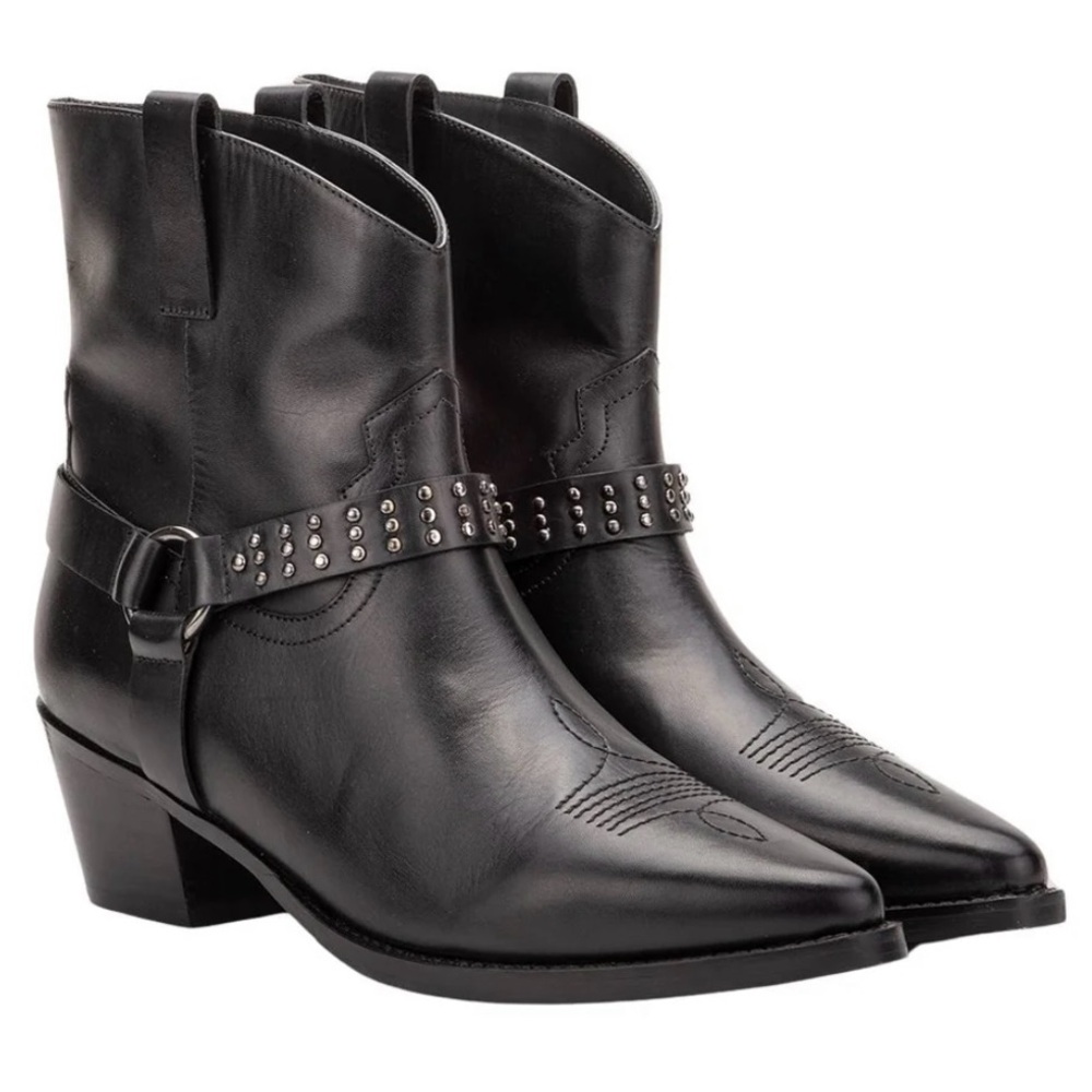 Vintage Foundry Co. Mia Black Leather Cowboy Boots Size 9 NIB